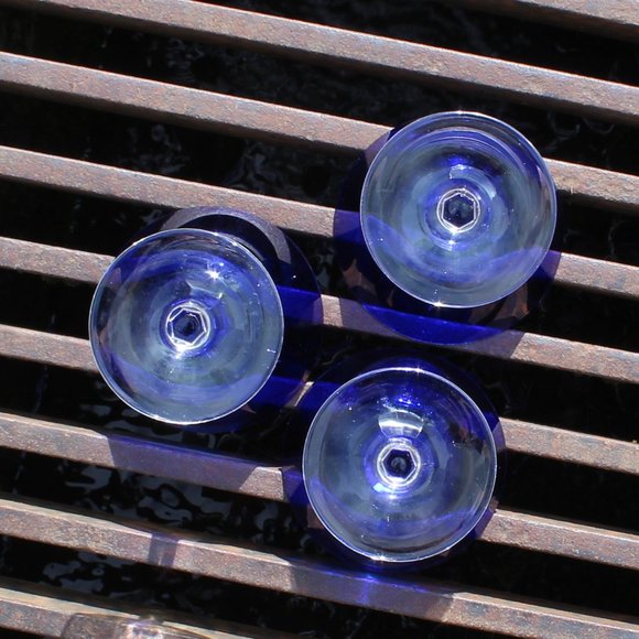 Set of (3) - Cobalt Blue Goblets/ champagne with Clear Stems 5"tall - Picture 4 of 9